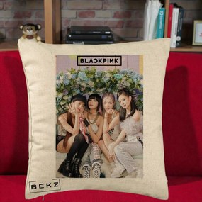 Perna Personalizata K-pop BLACKPINK Foto Grup, 40x40 cm, Bej, Husa Detasabila, Perna Inclusa, BEKZ®