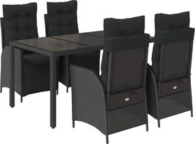 vidaXL Set mobilier de grădină cu perne, 5 piese, negru, poliratan