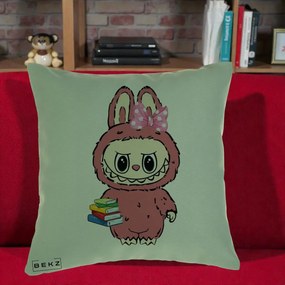 Perna Personalizata Labubu Roz cu Funda si Carti, 40x40 cm, Verde, Husa Detasabila, Perna Inclusa, BEKZ®