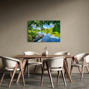 Tablou cu râu de vară și barcă (90x60 cm)
