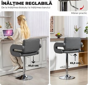 HOMCOM Scaun de Bar Reglabil, Șezut Extra Large Rotativ din Piele Ecologică PU, Gri | Aosom Romania