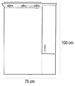 Dulap suspendat pentru baie Bianca Plus 75, alb lucios, deschidere pe dreapta