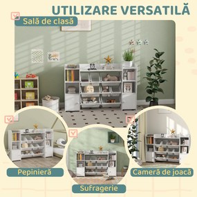 AIYAPLAY Dulap pentru jucării pentru copii cu 8 recipiente detașabile și dulapuri, 140x30x90 cm, alb | Aosom Romania
