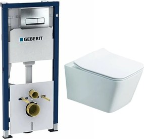 Set rezervor WC incastrat cu set fixare Geberit Duofix Up100 si clapeta Delta crom plus vas WC Rune Jord alb cu capac slim softclose