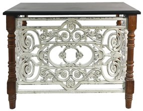 Consola alba cu blat negru, din lemn, aspect vintage, Baroquea
