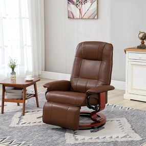 HOMCOM Fotoliu de relaxare, 145° reglabil, suport de picioare ajustabil, piele ecologică, 360° rotativ, până la 120 kg, Maro | Aosom Romania