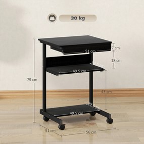 HOMCOM Birou PC cu Sertar Glisant și 2 Rafturi Deschise Negru | Aosom Romania