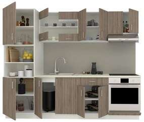 Set Bucatarie Karo V20, Stejar Sonoma Inchis/Alb, Blat Thermo 28 mm, L 260 cm