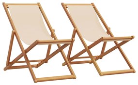 vidaXL Scaune de plajă pliabile, 2 buc., țesătură bej și lemn masiv