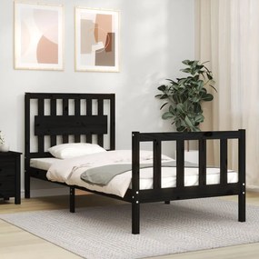 3192395 vidaXL Cadru de pat cu tăblie single, negru, lemn masiv