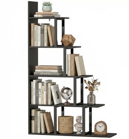 HOMCOM Etajeră bibliotecă separator de încăpere stil industrial în scară 5 rafturi 102 x 30 x 160 cm coloris negru | Aosom Romania