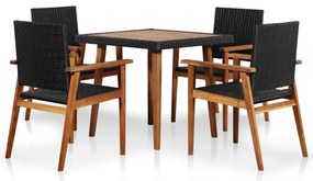 vidaXL Set mobilier de exterior, 5 piese, negru și maro, poliratan