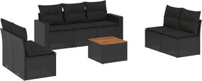 vidaXL Set mobilier de grădină cu perne, 8 piese, negru, poliratan