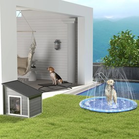 PawHut Hundehütte din lemn masiv, rezistent la intemperii, acoperiș din șindrilă, 71 cm x 58 cm x 77 cm, Gri + Alb | Aosom Romania