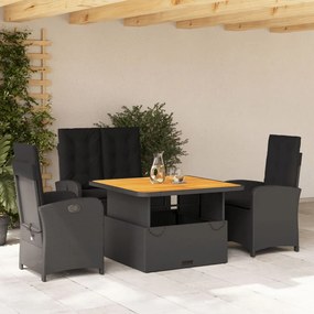 3277332 vidaXL Set mobilier de grădină cu perne, 4 piese, negru, poliratan