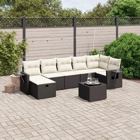 3263822 vidaXL Set mobilier de grădină cu perne, 8 piese, negru, poliratan