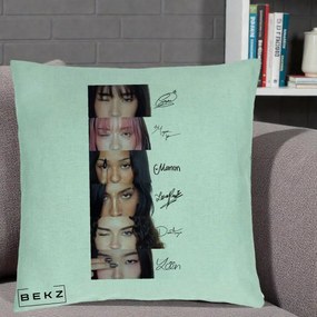 Perna Personalizata K-pop KATSEYE Semnaturi fara Foto, 40x40 cm, Verde Menta, Husa Detasabila, Perna Inclusa, BEKZ®