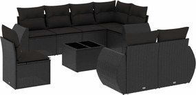 vidaXL Set mobilier de grădină cu perne, 9 piese, negru, poliratan