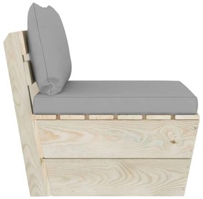 Canapea de gradina din paleti, de mijloc, cu perne, lemn molid 1, Gri, canapea de mijloc