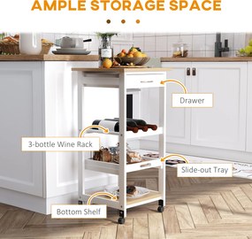 HOMCOM Serviciu de servire dulap de bucătărie cu rotile 2 rafturi, tavă detașabilă, sertar lemn de pin alb stejar luminos | Aosom Romania