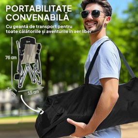 Outsunny Scaun de plajă pliabil, scaun camping pliabil ușor, husă de transport, suport pentru pahar, 58 x 55 x 62 cm, negru | Aosom Romania