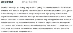 Aplica LED solara de exterior cu senzor de miscare IP54 Solar