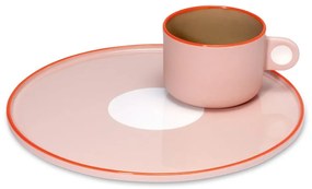 Set ceașcă cu farfurie din gresie Remember Greta, 250 ml, roz