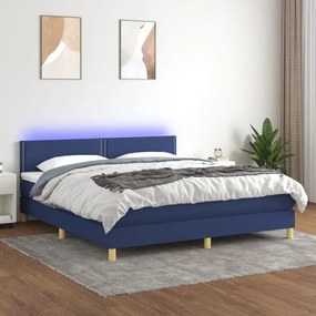 vidaXL Pat cu arcuri, saltea și LED, albastru, 180x200 cm, textil
