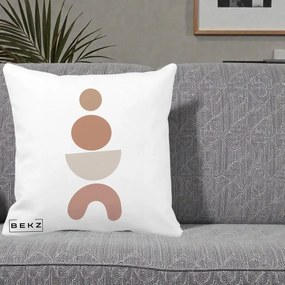 Perna Decorativa Geometric Boho Cercuri si Arc, 40x40 cm, Alba Mata, Husa Detasabila, Perna Inclusa, BEKZ®