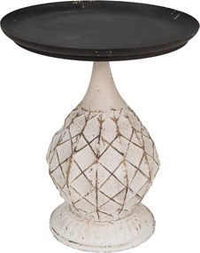 Măsuță laterală rotundă din metal, negru, cu bază crem în relief, finisaj antichizat, 57 x 48 cm, „Irvy”