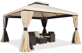 Pavilion mare de grădină cu plasă de țânțari și perdele Valencia 4 x 4 m crem Garden Point