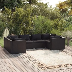 3101936 vidaXL Set mobilier de grădină cu perne, 6 piese, negru, poliratan