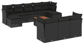 3256209 vidaXL Set canapele de grădină cu perne, 11 piese, negru, poliratan