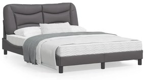 3207998 vidaXL Cadru de pat cu tăblie, gri, 140x190 cm, piele ecologică