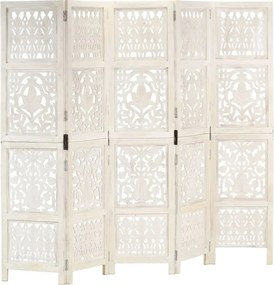 vidaXL Paravan cameră sculptat manual 5 panouri alb 200x165 cm mango