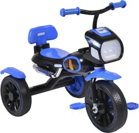 Tricicleta cu pedale NOVOKIDS™ Eagle Trike , Cu melodii si lumini, Carena, Max 25 kg, Roti din cauciuc EVA, Cadru metalic, Far luminos, Albastru