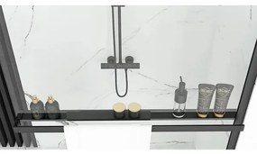 Paravan de dus tip Walk-in Rea Aero 90x195 cm si etajera cu suport negru