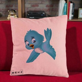 Perna Decorativa Pui de Pasare Albastru, 40x40 cm, Roz, Husa Detasabila, Perna Inclusa, BEKZ®