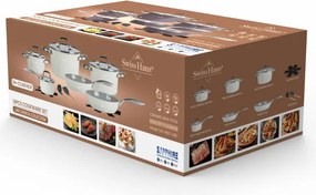 Set de oale si tigai Swiss Haus SH-CC4014CR, 14 piese, Acoperire ceramica Sapphire, Inductie, Cuptor pana la 220°C, Fara PFAS, Crem