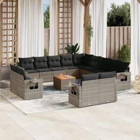 vidaXL Set mobilier de grădină cu perne, 14 piese, gri, poliratan
