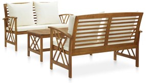 3057988 vidaXL Set mobilier grădină cu perne, 3 piese, lemn masiv de acacia