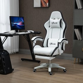 Vinsetto Scaun Gaming Reglabil pe Înălțime, Rabatabil și cu Suport pentru Picioare, Alb | Aosom Romania
