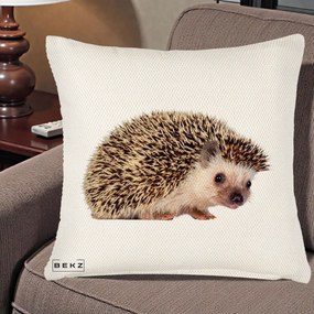 Perna Decorativa Arici Fotorealist, 40x40 cm, Crem Reliefat, Husa Detasabila, Perna Inclusa, BEKZ®