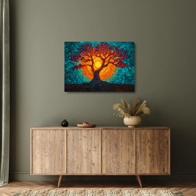 Tablou pe sticlă - Arborele vieții și soarele în mozaic (70x50 cm)