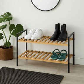 Suport pentru încălțăminte – Storage Solutions | 2 rafturi, lemn &amp; metal, 70x30x32 cm, negru/maro