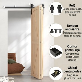 HOMCOM Set pentru Ușă Glisantă din Oțel Carbonat Negru 122x0.5x4 cm | Aosom Romania