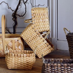 Coș de picnic din lemn natur, împletit manual, cu mânere, 22 × 28 × 18 cm, „Kerstin"