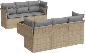 vidaXL Set canapele de grădină, 7 piese, cu perne, bej, poliratan