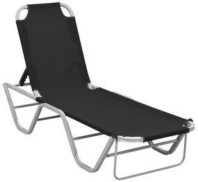 vidaXL Șezlong de plajă, negru, aluminiu și textilenă