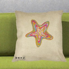 Perna Decorativa Stea de Mare Colorata Psiheledic, 40x40 cm, Crem, Husa Detasabila, Perna Inclusa, BEKZ®